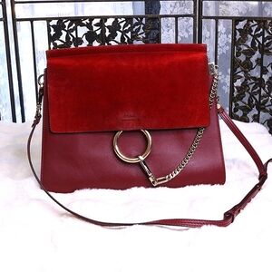 Chloe Faye Shoulder Bag Leather and Suede Medium Red